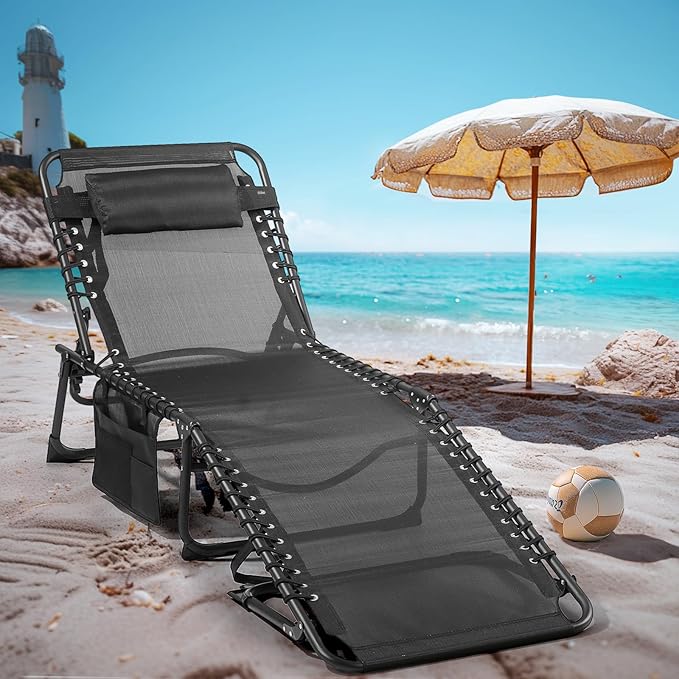 Unovivy Outdoor Chaise Lounge Chairs Set of 2, Portable Folding Pool Lounge Chair with 5-Position Reclining Back - Photo 3