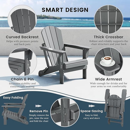 WO WESTIN OUTDOOR HDPE Laguna Outdoor Folding Poly Adirondack Chair (Set of 4), Gray