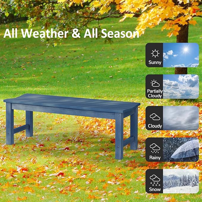 Outdoor Bench Set of 2, 2-Person Patio Backless Benches, HIPS Weatherproof Garden Bench that Never Rot and Fade, Suit for Backyard, Church, Patio, Deck and Entryway (Blue)