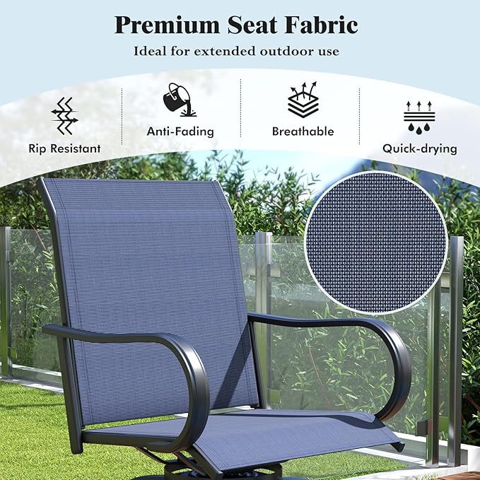 Tangkula Outdoor Swivel Bar Stools Set of 4, Bar Height Tall Patio Chairs with Armrests & High Back - Photo 5