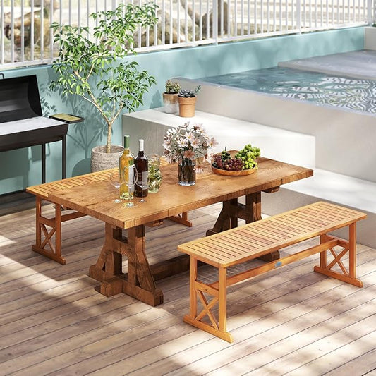Tangkula Outdoor Acacia Wood Bench, Set of 2 Backless Patio Dining Bench with Slatted Seat & 800 lbs Weight Capacity, Outside Loveseat Seating Furniture for Front Porch, Garden, Balcony & Backyard