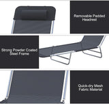 Outsunny Folding Chaise Lounge Pool Chairs, Outdoor Sun Tanning Chairs with Pillow, Reclining Back - Photo 5