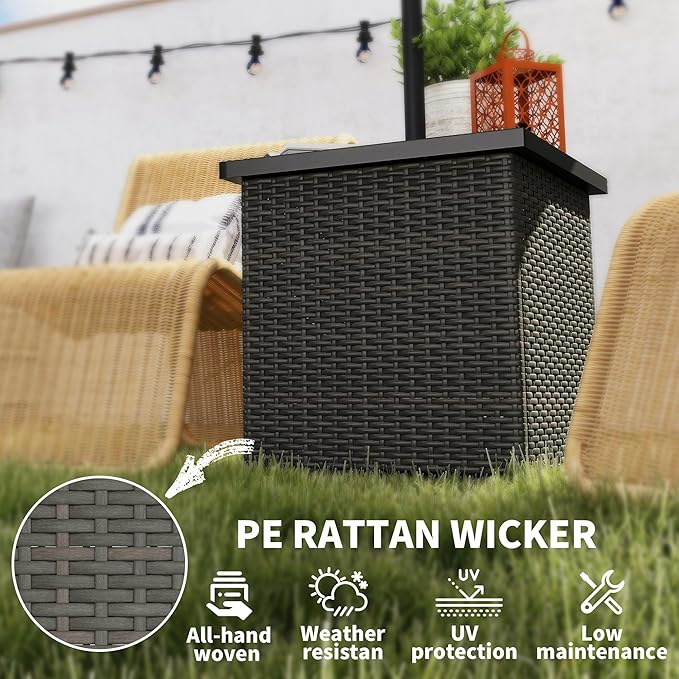 Outsunny All Weather Wicker Side Table with 1.5" Umbrella Hole, Square PE Rattan Outdoor End Table with Umbrella Base, UV-Resistant Frame, Storage Space for Patio, Garden, Poolside, Deck, Mixed-Brown
