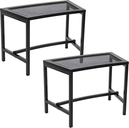 Sunnydaze Mesh Outdoor Curved Bench - Metal Patio Bench Set - Heavy-Duty Outdoor Seats for Backyard or Fire Pit - Black - Set of 2