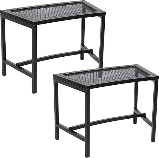 Sunnydaze Mesh Outdoor Curved Bench - Metal Patio Bench Set - Heavy-Duty Outdoor Seats for Backyard or Fire Pit - Black - Set of 2