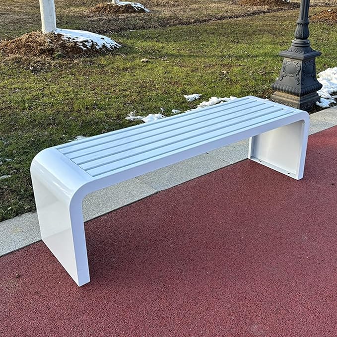 Metal Garden Bench, Weatherproof Backless Patio Benches, Outdoor Park Bench, Front Porch Bench, Pool Deck Bench, Choice of Colours, for Park, Yard, Porch, Lawn(White,39.4in/100cm)