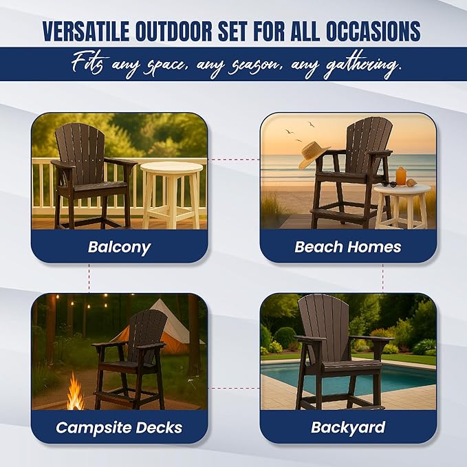 Phat Tommy Tall Adirondack Chair - HDPE Outdoor Furniture - Poly Adirondack Bar Stool - Heavy, Stress Free Furniture for Balcony, Deck, Patio, Front Porch, Brown