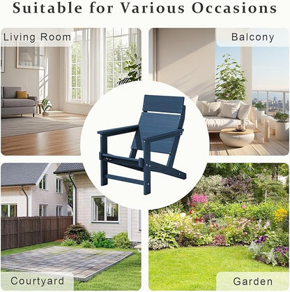 Adirondack Chair, Outdoor Patio Lawn Chairs, Outside HDPE Chairs with One-Piece Backrest for Lawn, Yard & Poolside, Navy Blue