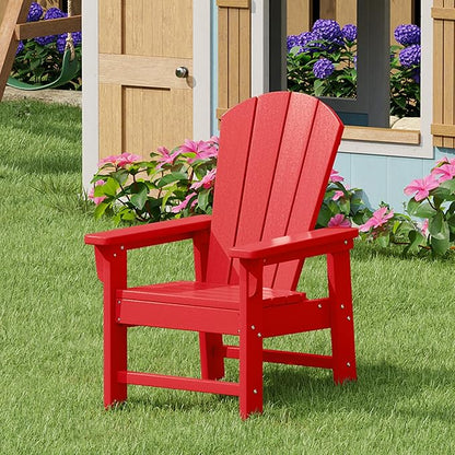 Costaelm Kids Lawn Chair, Toddler Outdoor Chair Kids Patio Furniture and Outdoor Children Picnic Activity Modern Adirondack Chairs for Garden, Patio, Backyard & Beach, Red