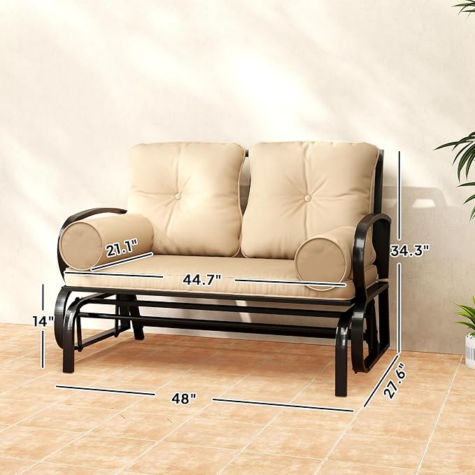 Outsunny Swing Glider Rocking Chair, Double Patio Bench, 2 Person Loveseat with Steel Frame, Cushions, Pillow Armrests - Photo 3
