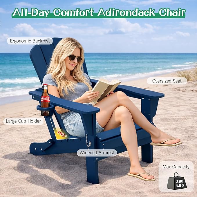 Domi Folding Adirondack Chair Set of 6, HDPE All-Weather Adirondack Chairs with Cup Holder - Photo 4