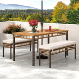 Tangkula Outdoor Wicker Bench with Removable Padded Cushion, 48" Patio Backless Acacia Wood Bench - Photo 4