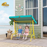 Qaba Kids Patio Swing, 2-Seater Outdoor Porch Swing Chair with Adjustable Canopy, Safety Belt - Photo 2