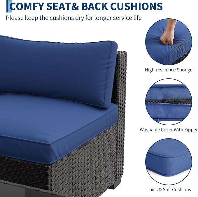 7-Piece Outdoor Patio Furniture Set, Modular Sectional Sofa with Water-Resistant Washable Thick Cushions & Coffee Table - Photo 4
