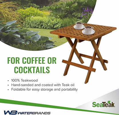 SeaTeak Square-Grate Top Folding Deck Table | Teakwood Folding Table | Small Folding Wood Table| 20" L x 20" W x 20" H
