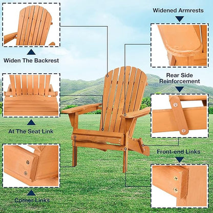 FDW Folding Adirondack Chair Patio Chairs Lawn Chair Outdoor Wood Chairs Save Space and Movable and Weather Resistant