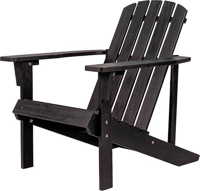 Eyely PTA1002D Amelia Outdoor Patio Traditional Acacia Wood Adirondack Chair, Black for Traditional, Coastal, Country, Cottage, Farmhouse, Rustic
