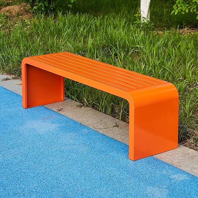 Outdoor Bench Weatherproof, Stainless Steel Metal Garden Bench, Anti-Rust Patio Park Bench for Front Porch, Yard, Lawn, Deck(Orange,100cm/39in)