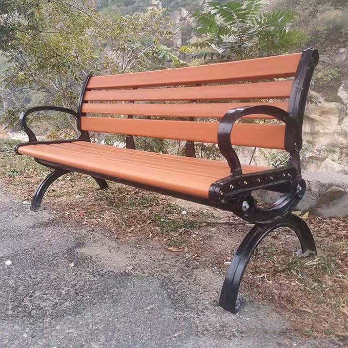 YSUEFIJO Metal Garden Benches, All-Weather Outdoor Bench, Wood Front Porch Benches, Cast Iron Steel Frame Chair, Waterproof Patio Bench, Holds Up to 705 Lbs, for Picnic Camping Dining Party