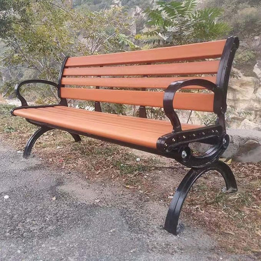 YSUEFIJO Metal Garden Benches, All-Weather Outdoor Bench, Wood Front Porch Benches, Cast Iron Steel Frame Chair, Waterproof Patio Bench, Holds Up to 705 Lbs, for Picnic Camping Dining Party