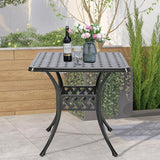 VIVIJASON 30.5" Patio Table Outdoor Dining Square Table Bronze Cast Aluminum Dining Table with Umbrella Hole - Photo 2