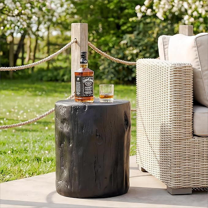 HOMPUS Concrete Outdoor Side Table, Tree Stump Modern Round Accent Table - Photo 1