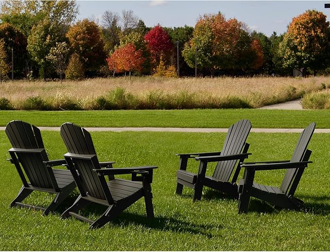 FUNBERRY Folding Adirondack Chair Set of 4, All Weather HDPE Fire Pit Chairs with Cup Holder for Outdoor - Photo 8