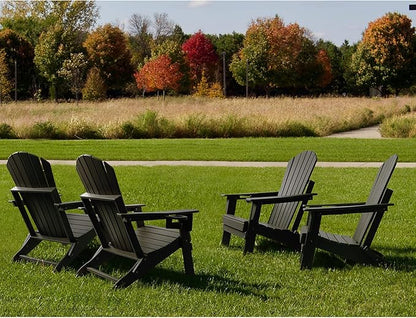 FUNBERRY Folding Adirondack Chair Set of 3, All Weather HDPE Fire Pit Chairs with Cup Holder for Outdoor
