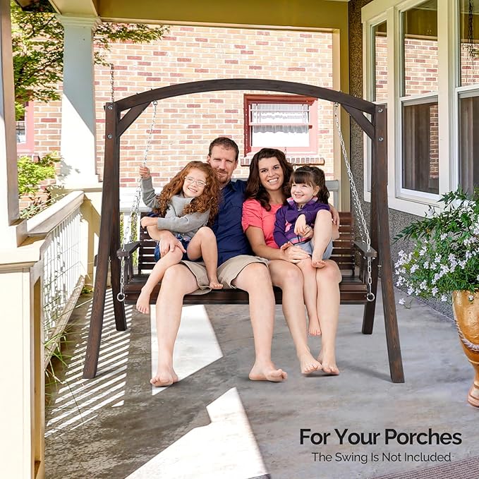 VINGLI 5FT Porch Swing Frame, 1000LBS Heavy Duty A-Frame Wooden Porch Swing Stand with Curved Arc Top - Photo 6