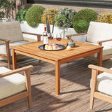 HAPPYGRILL Outdoor Coffee Table Acacia Wood Patio Table with Slatted Tabletop, Square Coffee Table for Outside Balcony - Photo 2