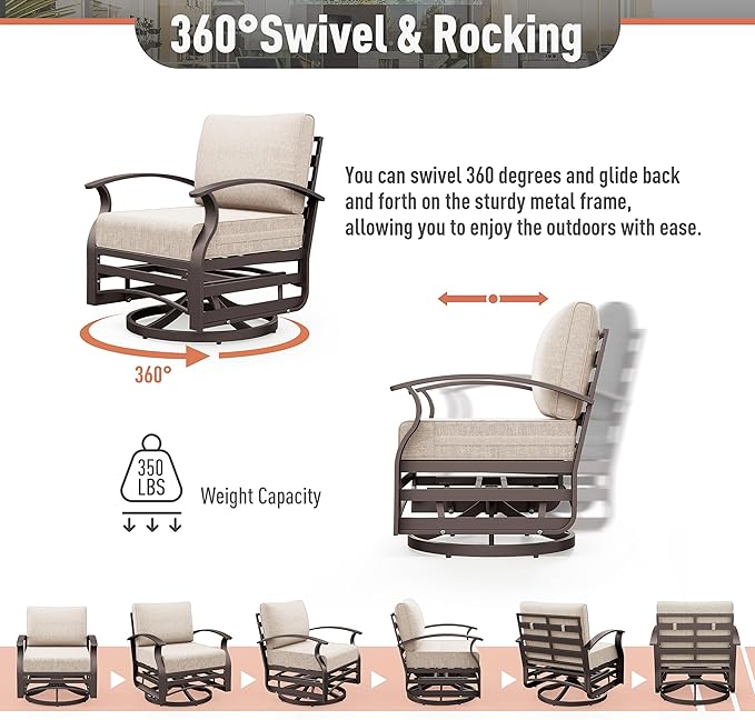 Kurapika 1 Piece Patio Furniture Chair, Outdoor Aluminum Swivel Glider Rocker, Patio Bistro Set Rocking Chair for Porch - Photo 3