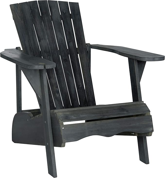 SAFAVIEH PAT6727K Outdoor Collection Vista Wine Glass Holder Adirondack Side Chair, Dark Slate Grey