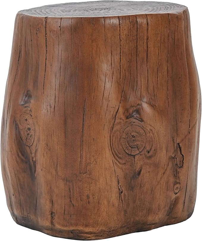 Christopher Knight Home Pawn 17" H MGO Outdoor Side Table with Tree-Stump Design, Patio Decorative Wood-Like Texture End Table, Round Top Lightweight Concrete Garden Stool, No Assembly, Dark Brown