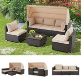 Vicluke 6 Pieces Patio Furniture Sets Outdoor Sectional Sofa Set Rattan Daybed with Retractable Canopy - Photo 1