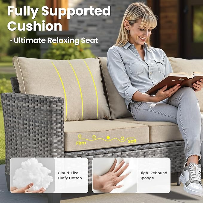 ovios Patio Furniture Set, 6 Pieces Outdoor Wicker Sofa Couch with Swivel Rocking Chairs Ottomans Comfy Cushions Rattan - Photo 6