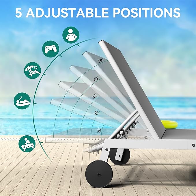 YITAHOME Outdoor Chaise Lounge Chairs Set of 3, Pool Loungers with Side Table, 5-Position Adjustable Backrest - Photo 2
