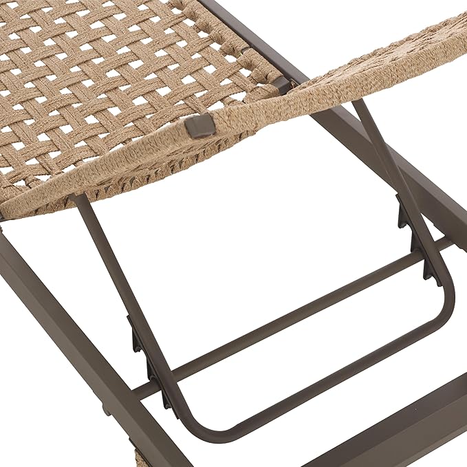 SAFAVIEH Outdoor Patio Furniture Collection - Arthur Grey & Heather Tan Woven Rope Chaise Lounge Chair, Adjustable Reclining Sun Lounger, Modern Poolside & Deck Seating (PAT7760A)