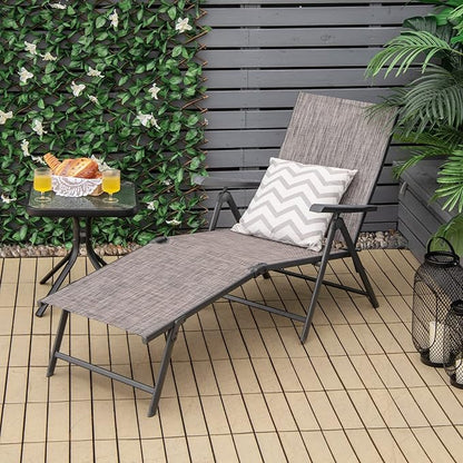 Giantex Set of 2 Patio Lounge Chair Foldable Chaise Lounger, Outdoor Sunbathing Chair W/ 5-Position Backrest, 2-Position Footrest, Portable Recliner for Yard, Lawn Tanning Pool Chairs (Grey)