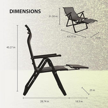 Caravan Sports Ergo+ - Adjustable Outdoor Patio Camping Lounge with Footrest & Headrest, Steel Frame Weather-Resistant Fabric – Folding Outdoor Chair