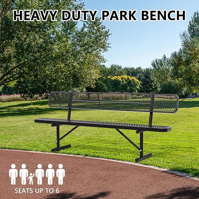 96" Metal Park Benches for Outside - Black Outdoor Benches Heavy Duty Garden Weatherproof Bench with Backrest, Buddy Bench for Schools,Commercial Benches for Shopping Mall, Store, Yard, Patio
