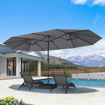 PURPLE LEAF Patio Oversized Chaise Lounge with 15FT Umbrella Outdoor Lounge Chair Beach Pool Sunbathing Lawn Lounger, Base and Side Table Included, Light Grey