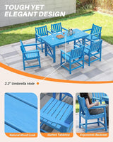 7 Pieces HDPE Outdoor Dining Set, Patio Dining Set with Umbrella Hole, All Weather Outdoor Dining Table Sets for 6 - Photo 8