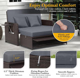 LDAILY Moccha Outdoor Daybed, Wicker Loveseat Sofa Set with 4-Postion Adjustable Backrest, Storage Ottoman, Cushions - Photo 6