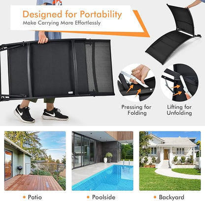 Giantex Outdoor Chaise Lounge Set of 2, Foldable Pool Lounge Chairs with 5-Position Adjustable Backrest, Quick-Drying Fabric, Patio Lounger for Backyard, Beach, Lawn, Sunbathing Recliner, Black