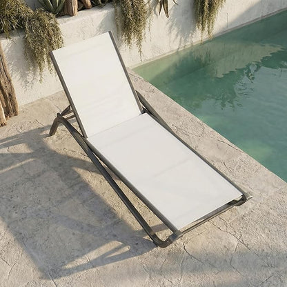 Outdoor Chaise Lounge Chair, 5-Position Adjustable Patio Lounge Chair with Ergonomic Aluminum Frame, Textilene Fabric Pool Loung Chairs for Poolside, Deck, Backyard (White)