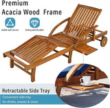 Acacia Wood Outdoor Patio Chaise Lounge, All Weather Reclining Lounge Chairs with Adjustable Backrest& Leg Rest - Photo 5