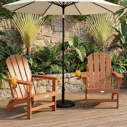 Folding Adirondack Chairs Set of 2, All Weather Stable Gun-Leg Design Fire Pit Chairs with Cupholder for Outside