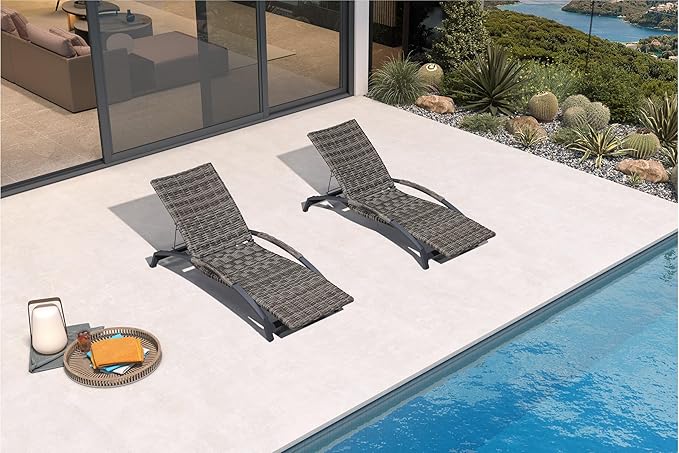 PURPLE LEAF Patio Chaise Lounge Chair Set of 2 Wicker Tanning Outdoor Pool Adjustable Recliner Chair for Outside Beach - Photo 2