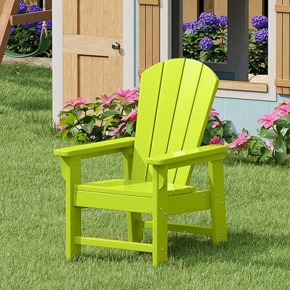 Costaelm Kids Adirondack Chair Set of 4, Plastic Outdoor Kids Chair Toddler Patio Furniture and Outdoor Children Picnic Activity Lawn Chair for Garden, Patio, Backyard & Beach, Lime