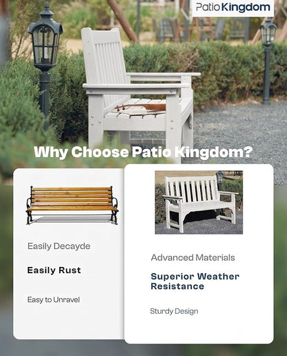 HDPE Garden Bench, All Weather 2-Person Outdoor Benches, Rust Free & Fade Resistant Patio Benches for Garden, Porch, Backyard, Deck, Lawn, Balcony, Poolside (White, 1 Beach)